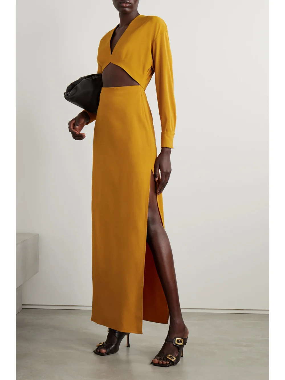 Lapointe Cutout Crepe Maxi Dress, worn by a model