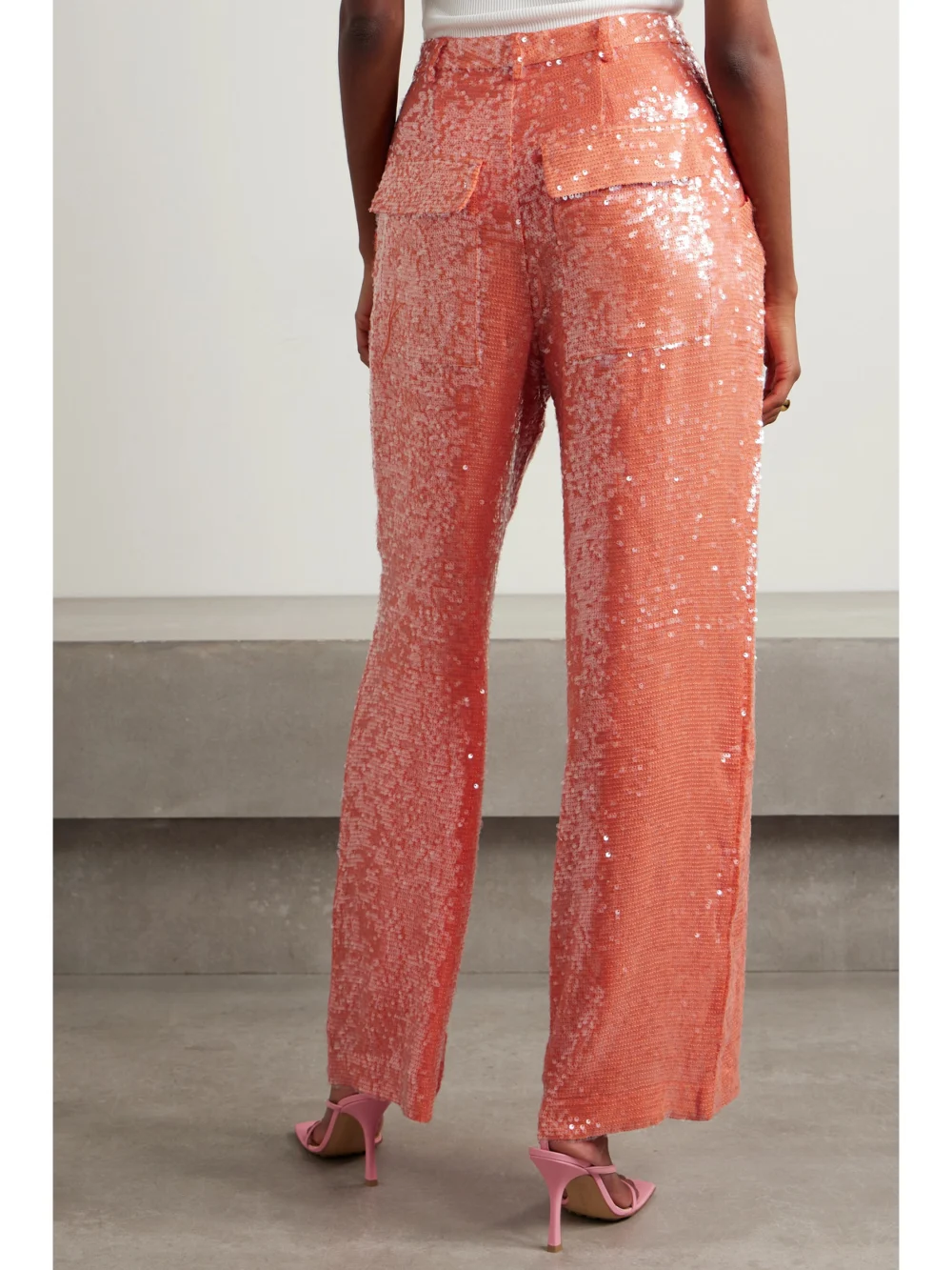 Back view of the Lapointe Pleated Sequined Crepe Wide-leg Pants