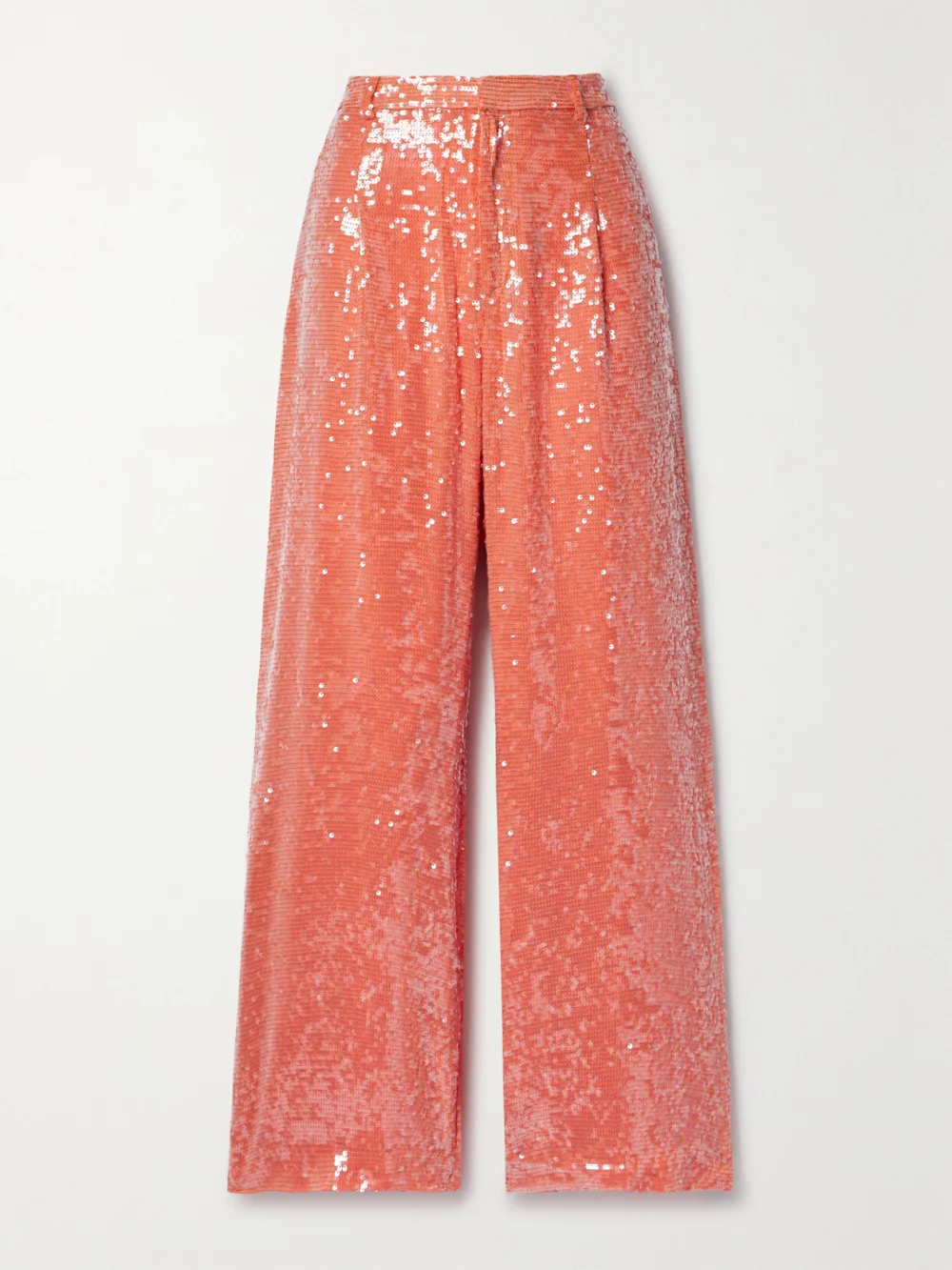 Lapointe Pleated Sequined Crepe Wide-leg Pants in coral