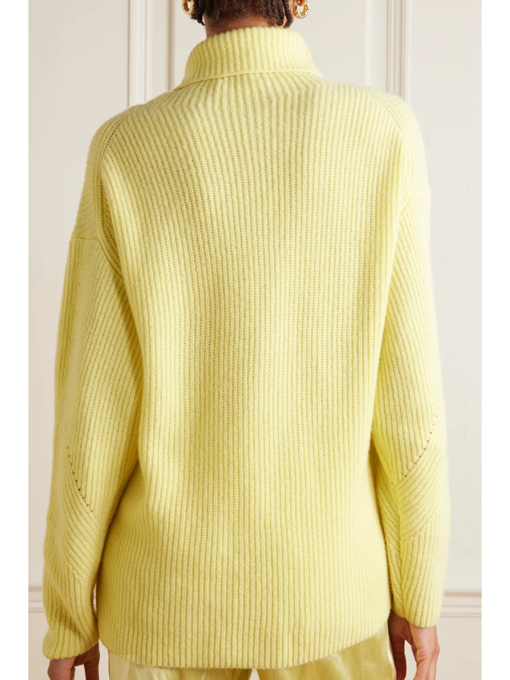 Back view of the Lapointe Ribbed Cashmere and Silk-blend Turtleneck Sweater