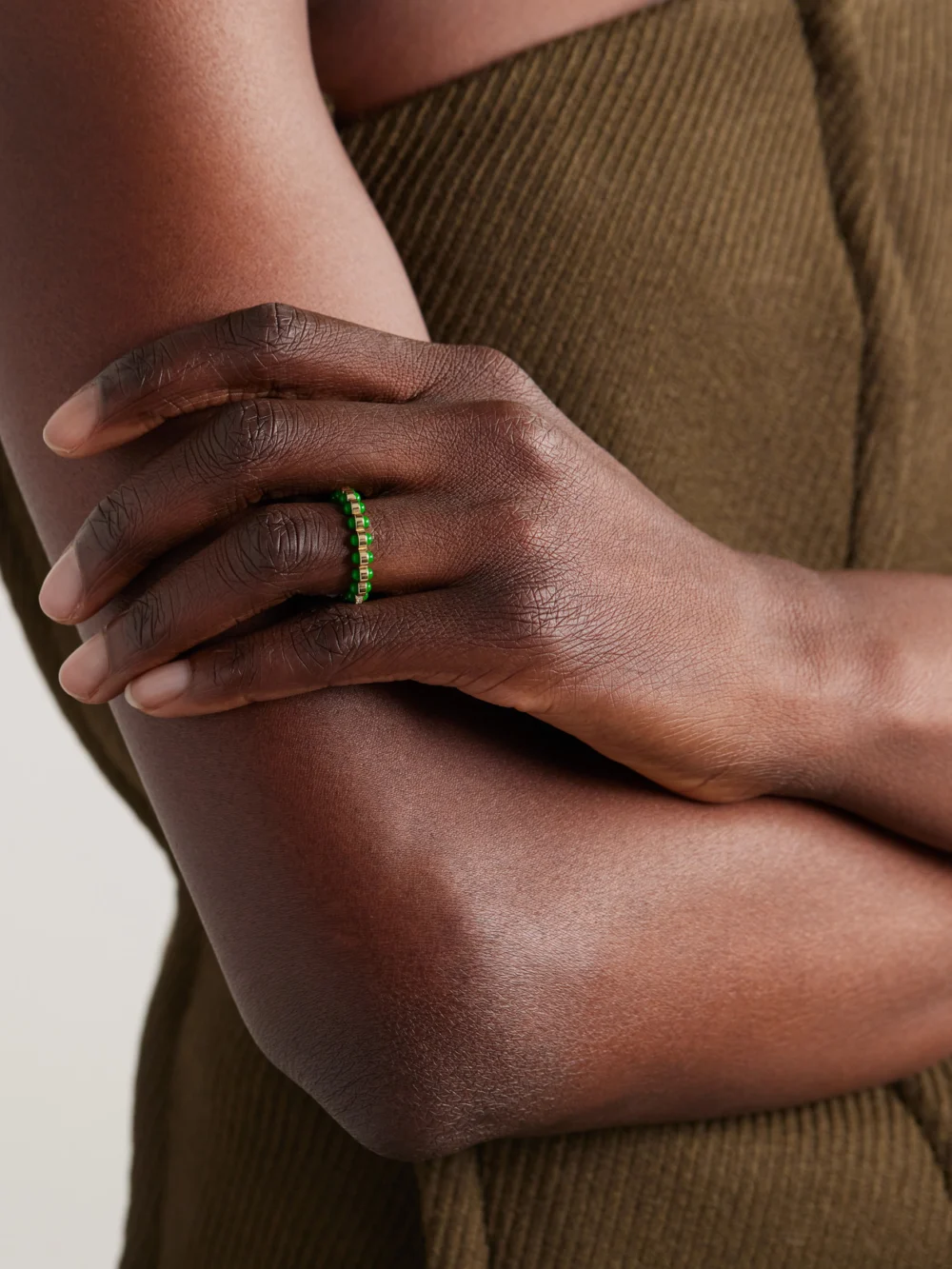 L'Atelier Nawbar Atoms 18-karat Gold Diamond and Enamel Ring, styled view