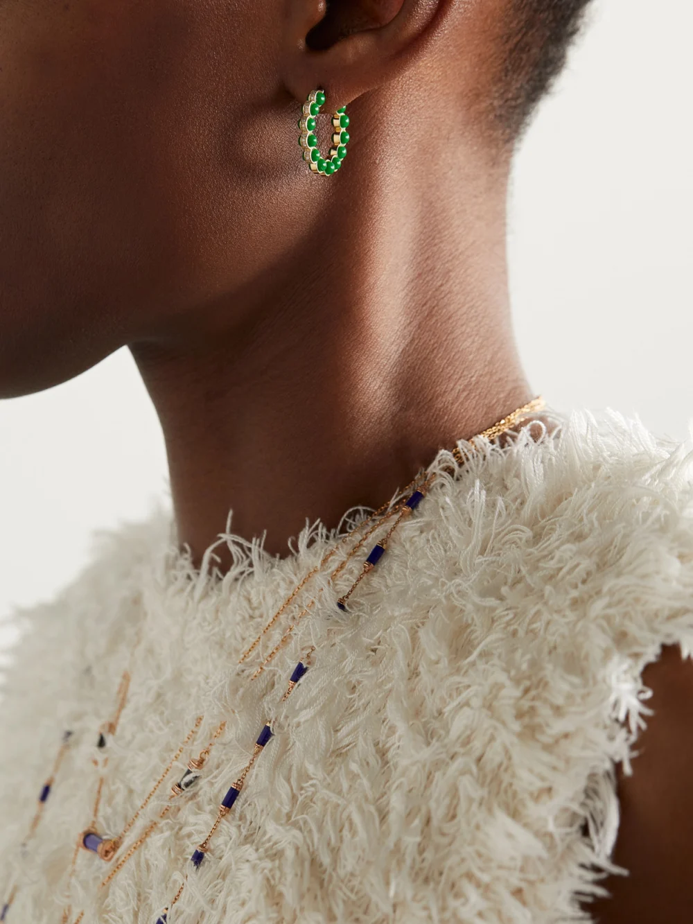 L'Atelier Nawbar Atoms 18-karat Gold, Enamel and Diamond Hoop Earrings, styled view