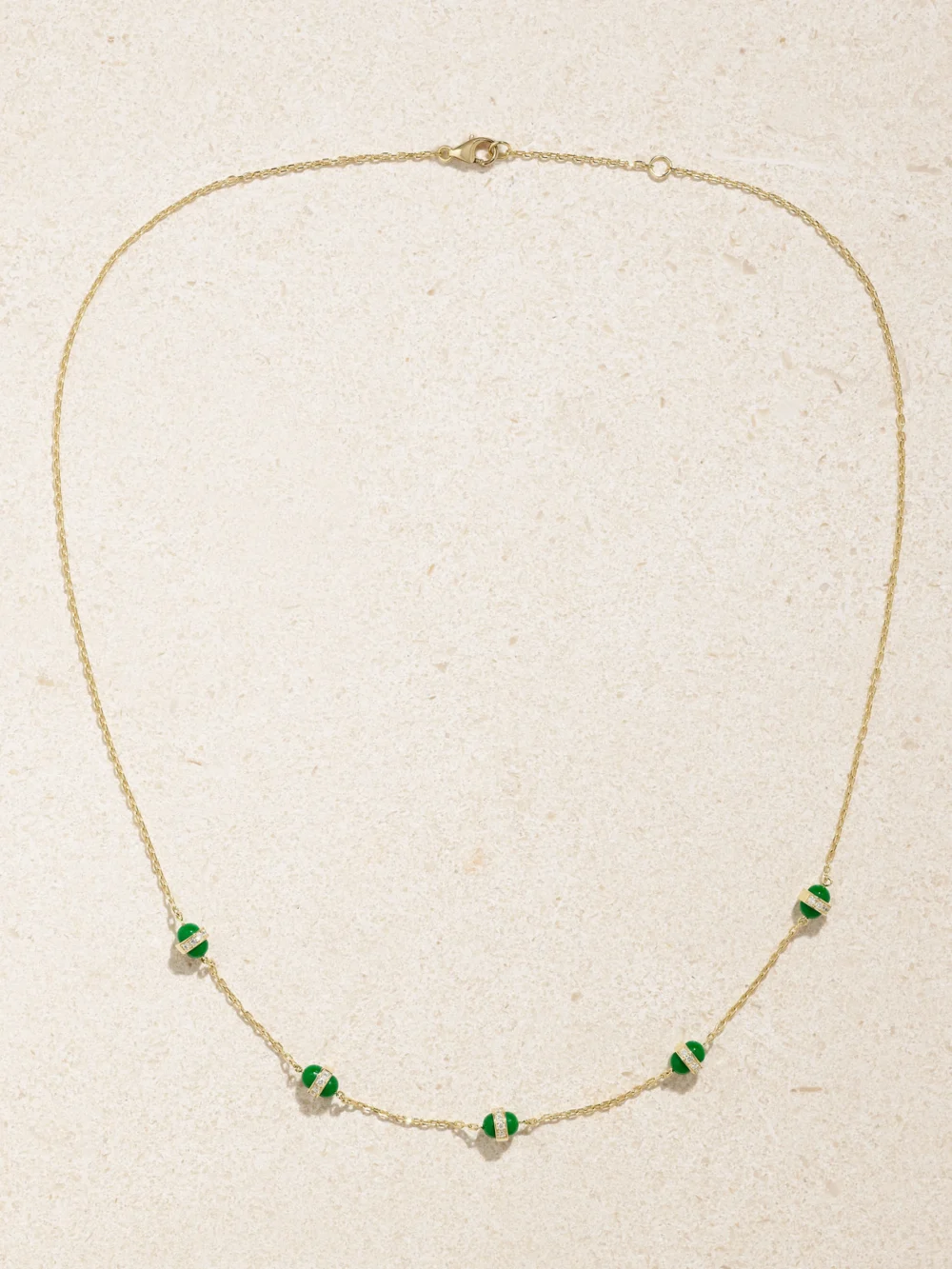 Close-up detail of the L'Atelier Nawbar Atoms the 5 Dots 18-karat Gold, Enamel and Diamond Necklace