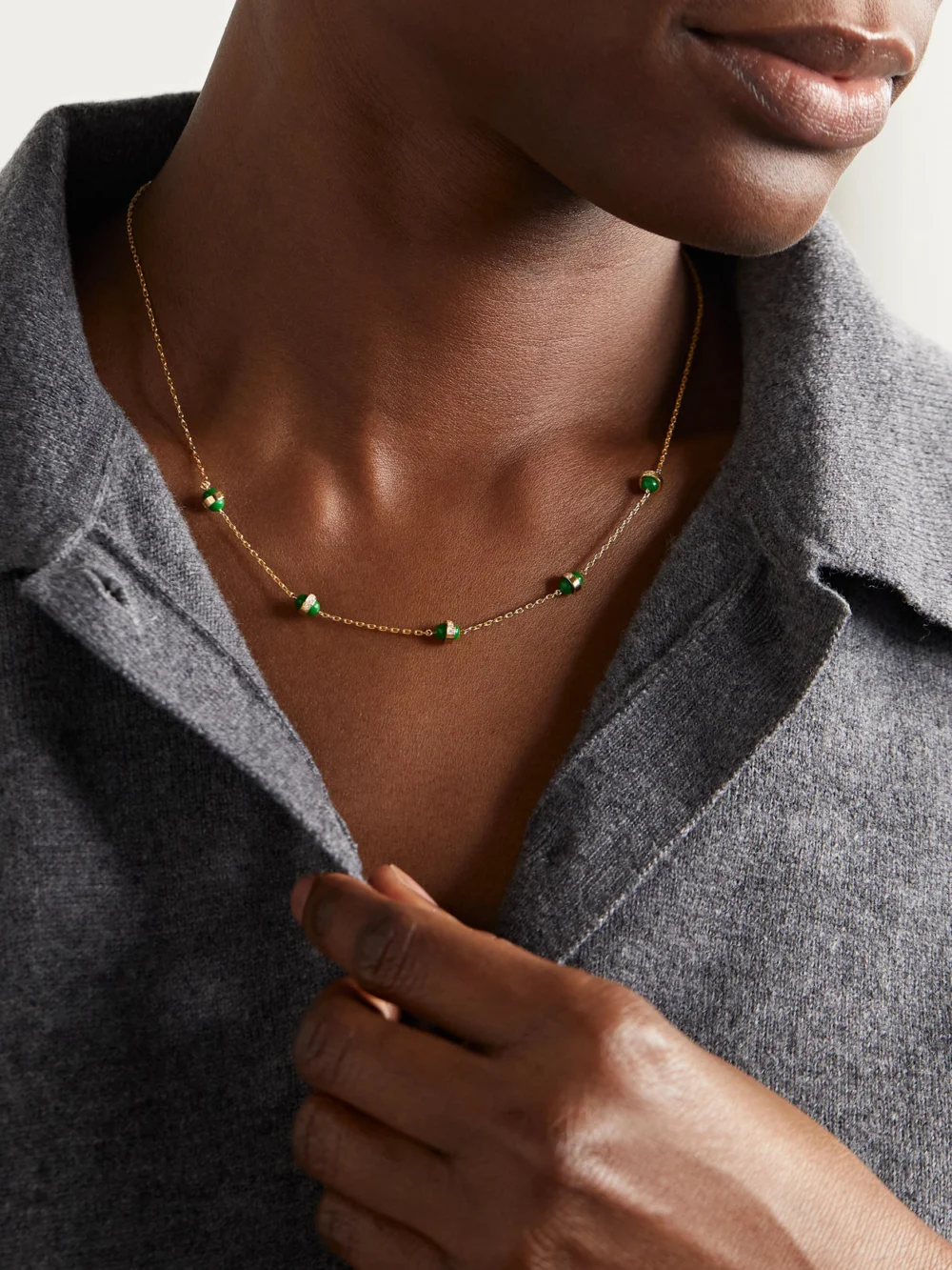 L'Atelier Nawbar Atoms the 5 Dots 18-karat Gold, Enamel and Diamond Necklace, styled view