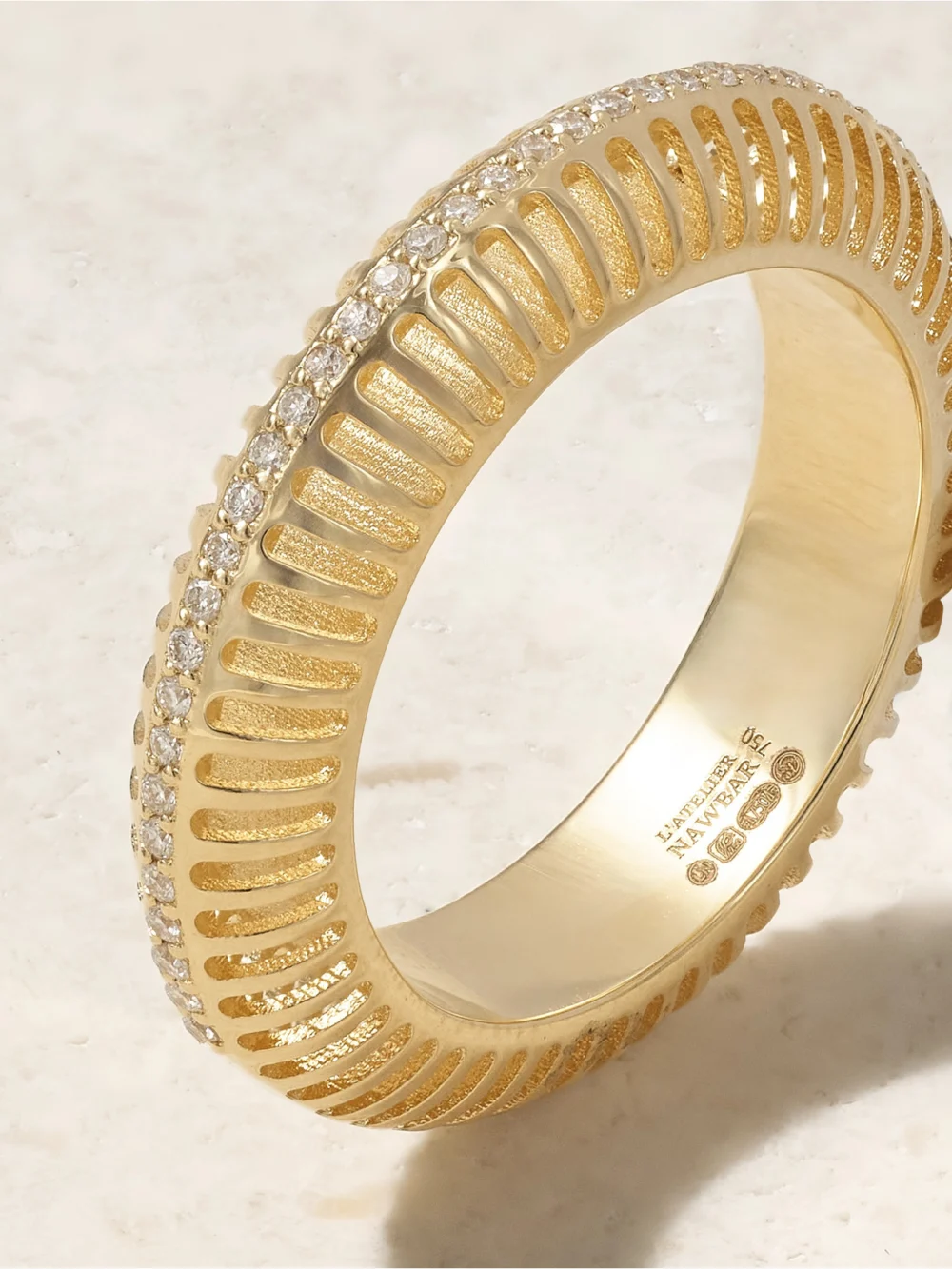 Close-up detail of the L'Atelier Nawbar Bombay Ray 18-karat Gold Diamond Ring