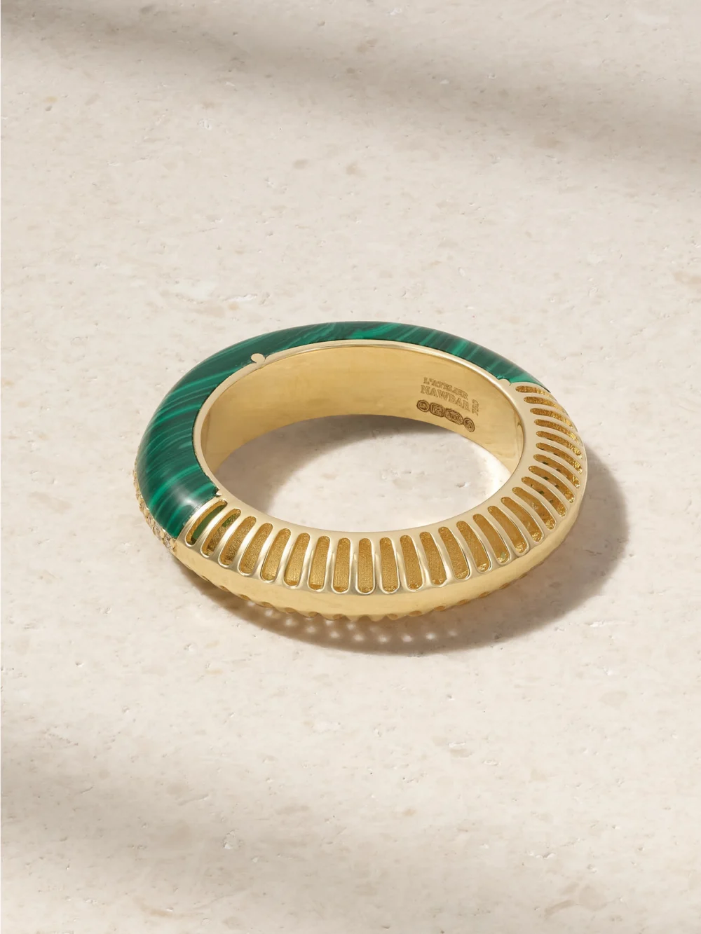 Back view of the L'Atelier Nawbar Bombay Ray 18-karat Gold, Malachite and Diamond Ring