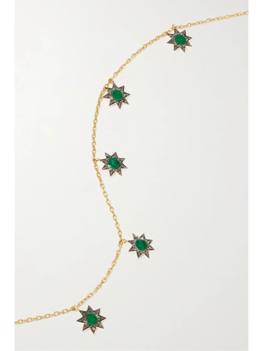Close-up detail of the L'Atelier Nawbar Cosmic Ibiza Mini 18-karat Gold, Malachite and Diamond Choker