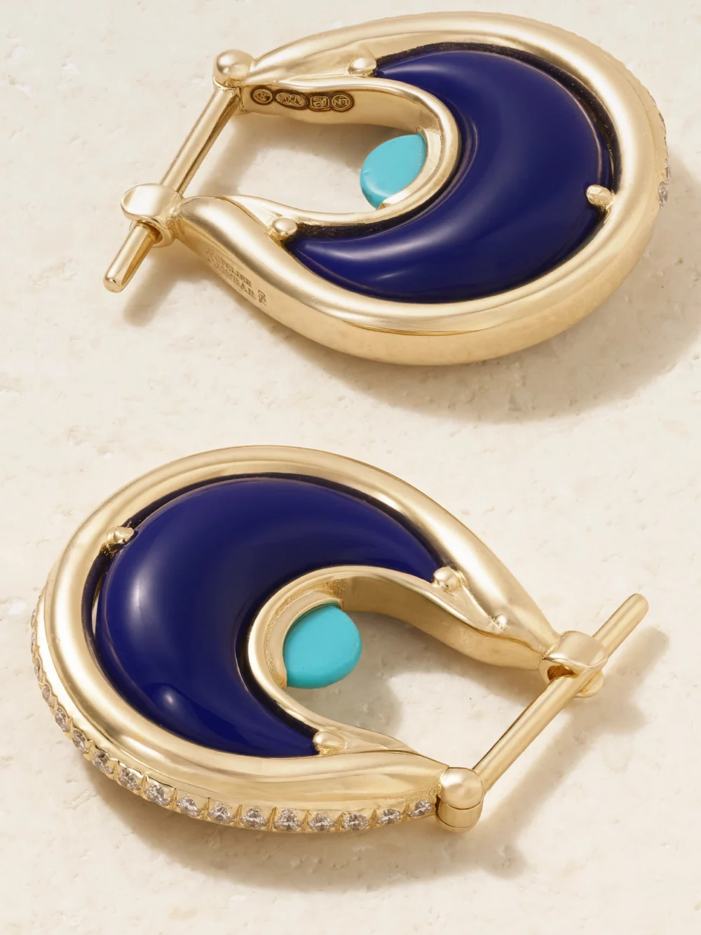 Back view of the L'Atelier Nawbar Diana Small 18-karat Gold Multi-stone Hoop Earrings