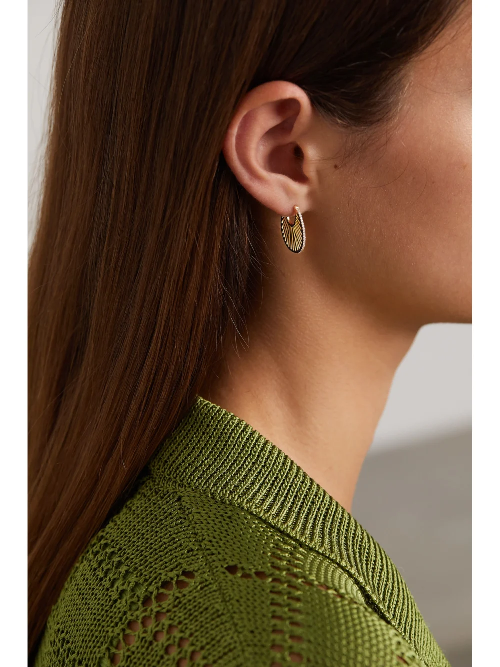 L'Atelier Nawbar Flat Ray Large 18-karat Gold Diamond Hoop Earrings, styled view