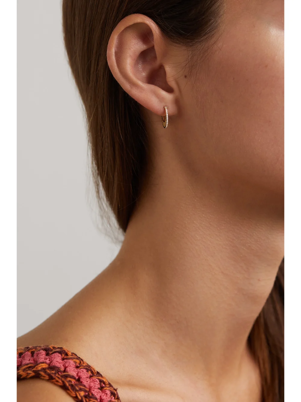 L'Atelier Nawbar Flat Ray Small 18-karat Gold Diamond Hoop Earrings, styled view