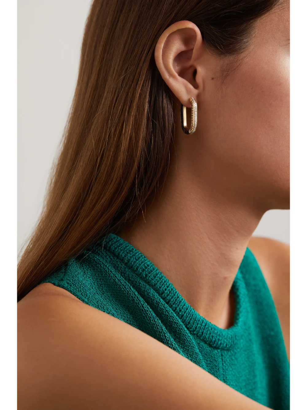 L'Atelier Nawbar Lock Ray Large 18-karat Gold, Lapis Lazuli and Diamond Earrings, styled view