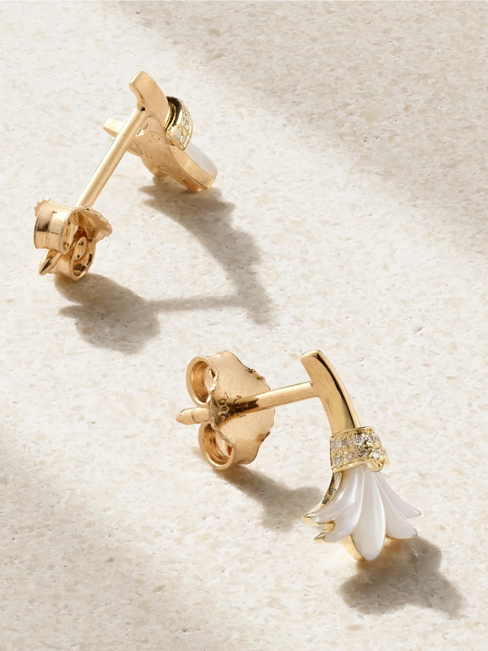 Close-up detail of the L'Atelier Nawbar Psychedeliah 18-karat Gold, Mother-of-pearl and Diamond Earrings