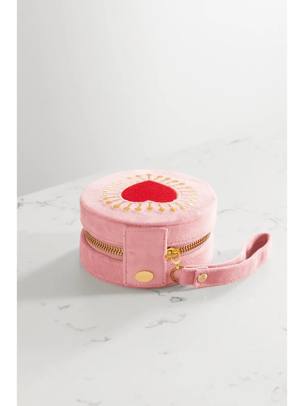 Back view of the L'Atelier Nawbar Sacred Heart Embroidered Velvet Jewelry Box