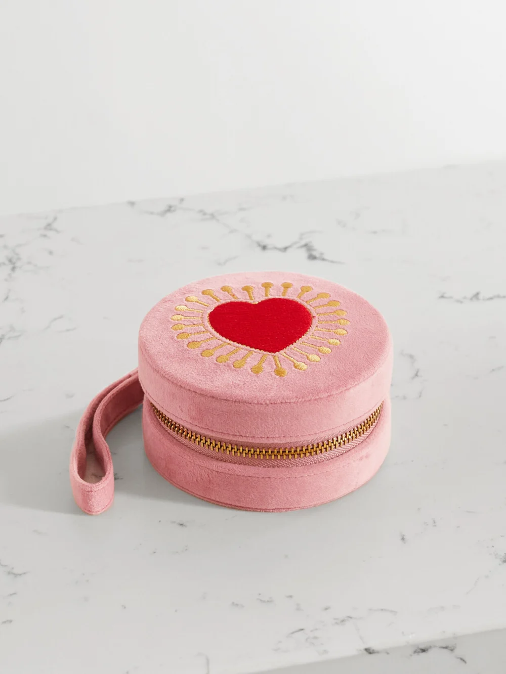 L'Atelier Nawbar Sacred Heart Embroidered Velvet Jewelry Box in pink