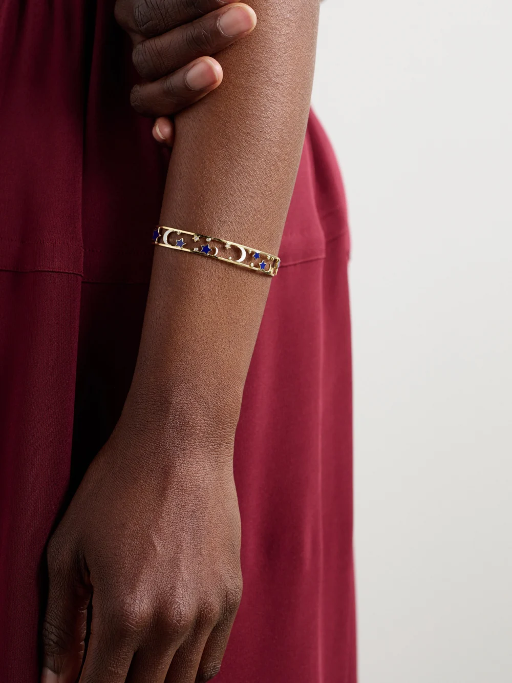 L'Atelier Nawbar Starry 18-karat Gold, Diamond and Enamel Bangle, styled view