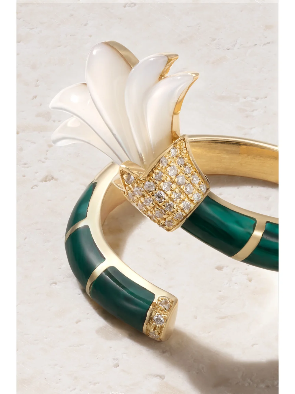 Close-up detail of the L'Atelier Nawbar The Flower 18-karat Gold Multi-stone Ring