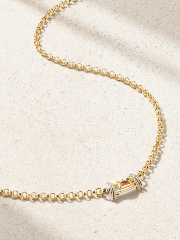 L'Atelier Nawbar Warrior Dawn 18-karat Yellow and Rhodium-plated White Gold, Garnet and Diamond Necklace