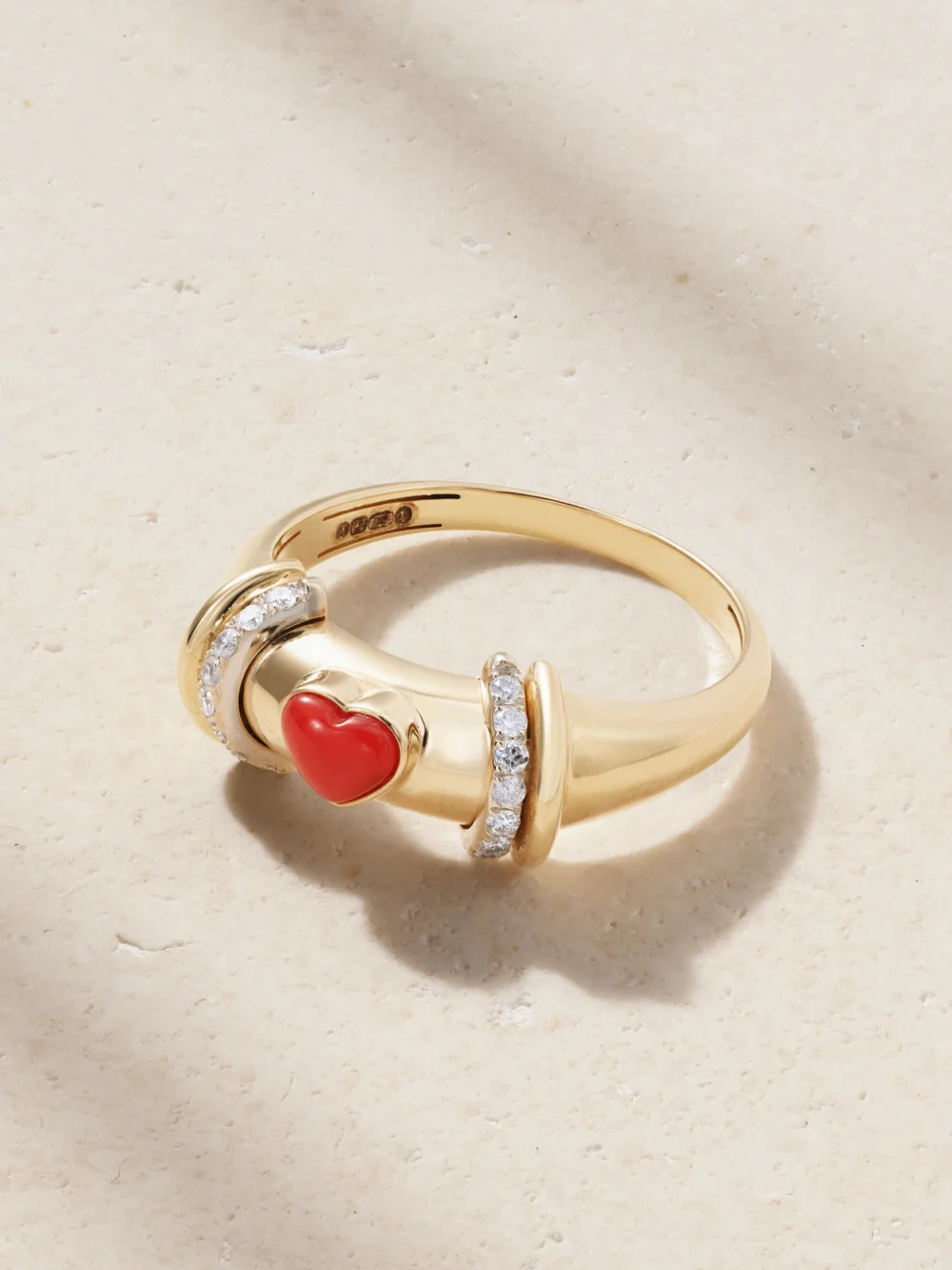 L'Atelier Nawbar Warrior Venus 18-karat Gold, Rhodium-plated, Coral and Diamond Ring in red