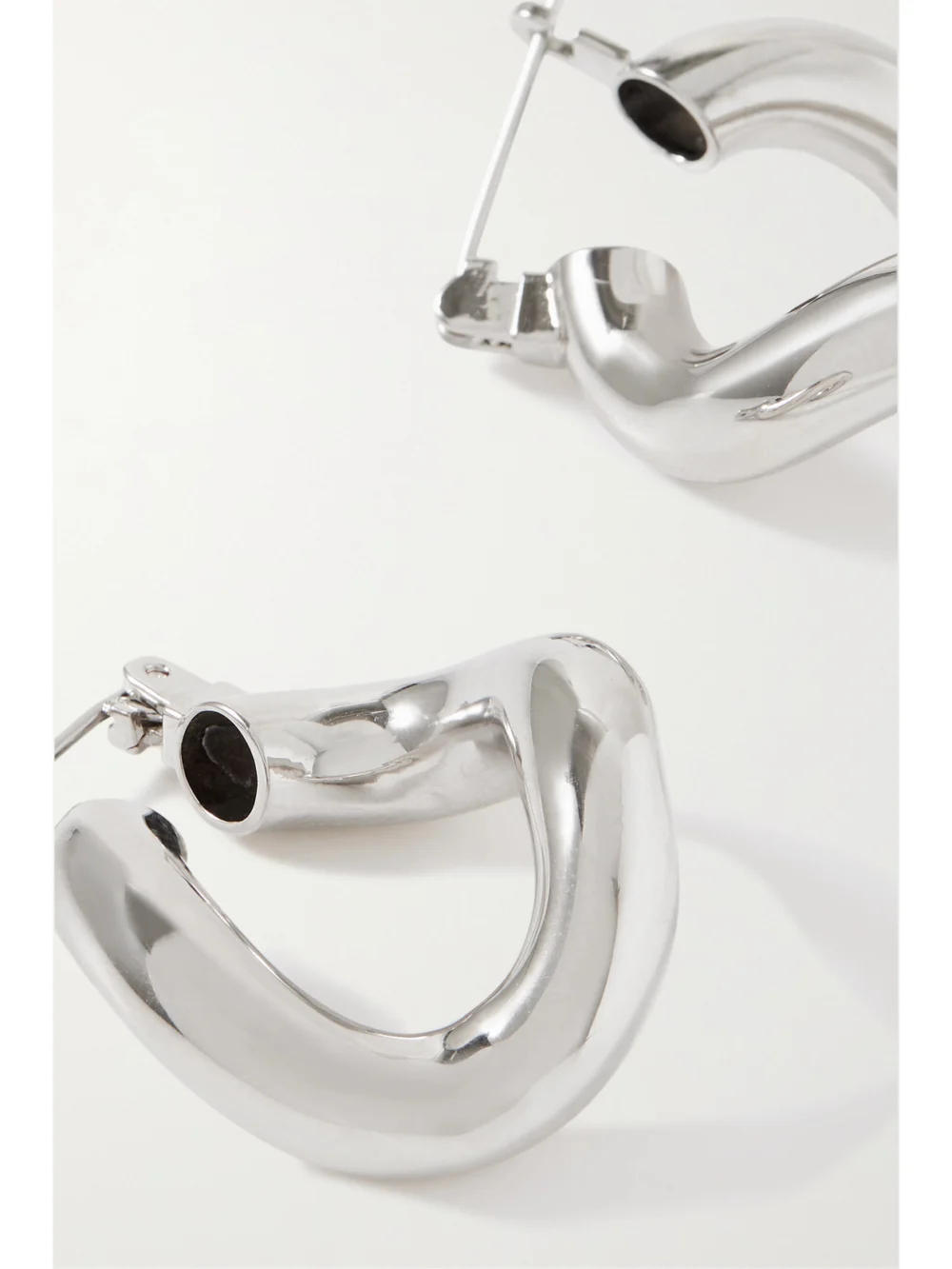 Close-up detail of the Laura Lombardi Mini Anima Platinum-plated Recycled Hoop Earrings
