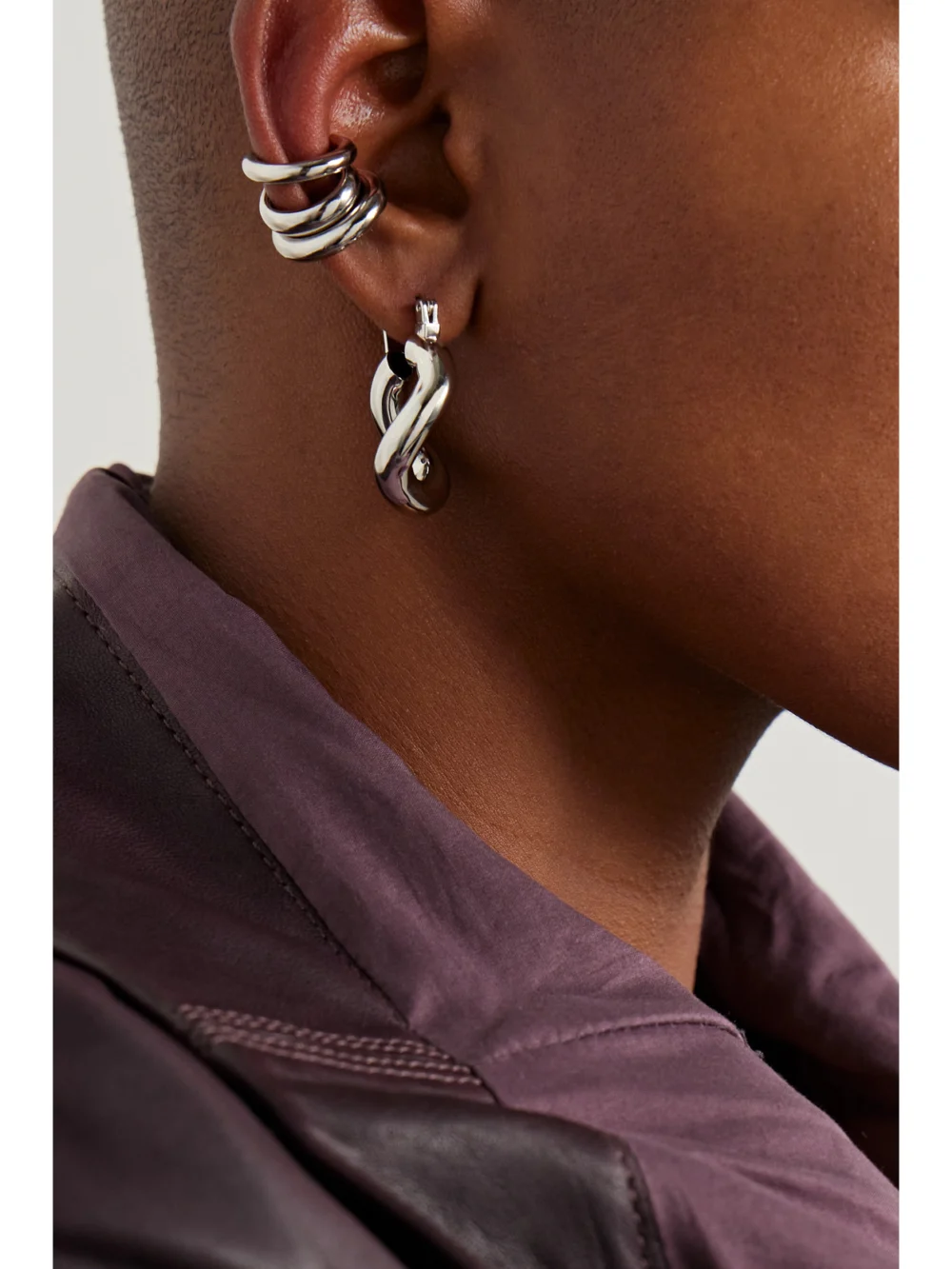 Laura Lombardi Mini Anima Platinum-plated Recycled Hoop Earrings, styled view