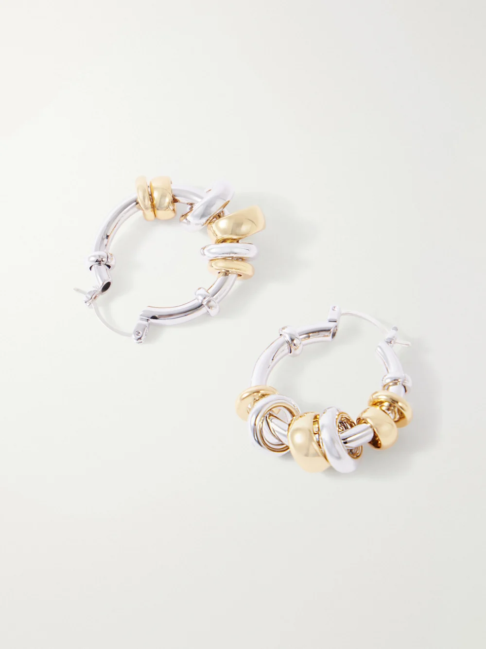 Back view of the Laura Lombardi Radda Gold and Silver-toned Bead-embellished Hoop Earrings
