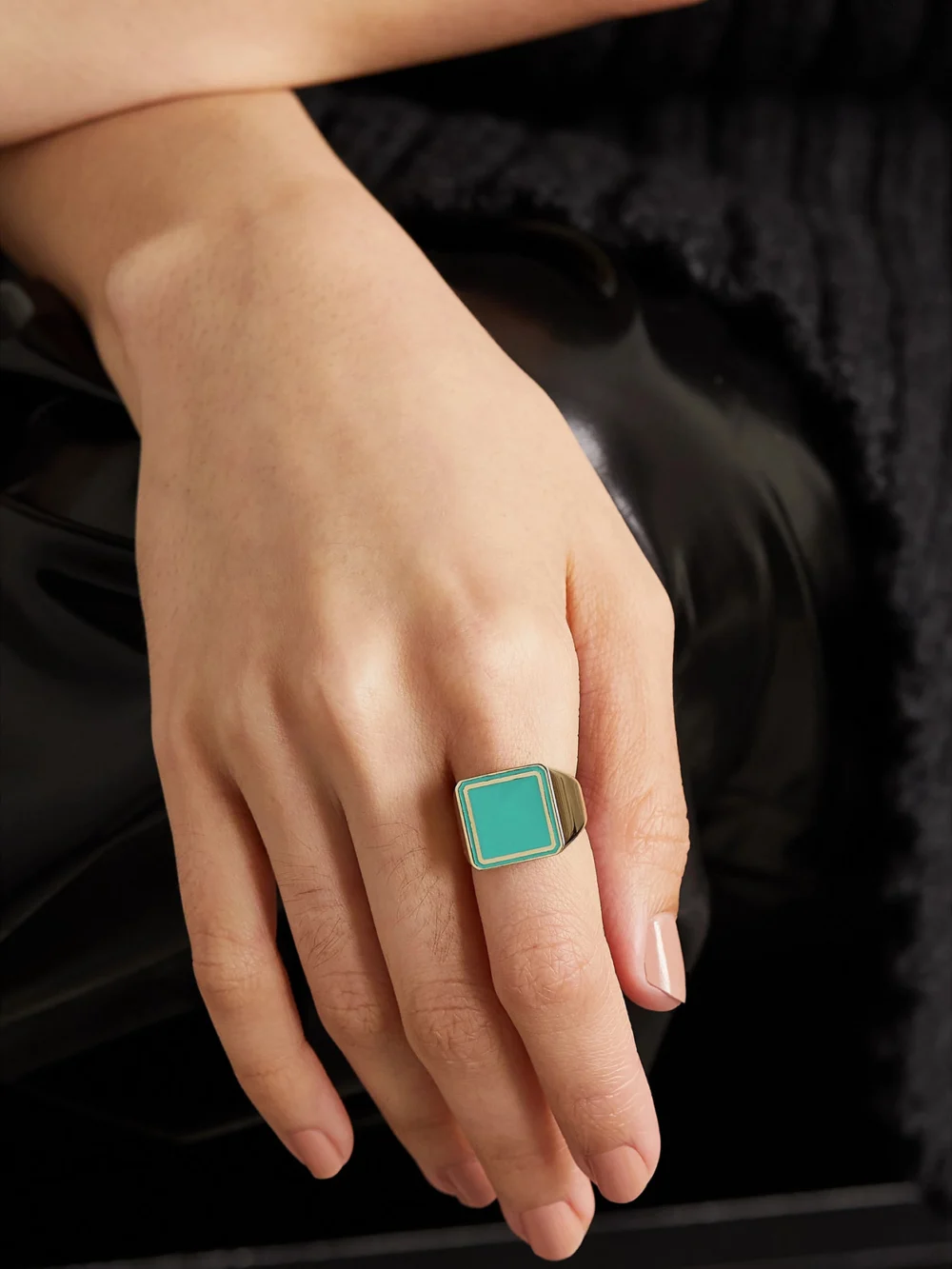 Lauren Rubinski 14-karat Gold and Enamel Ring, styled view