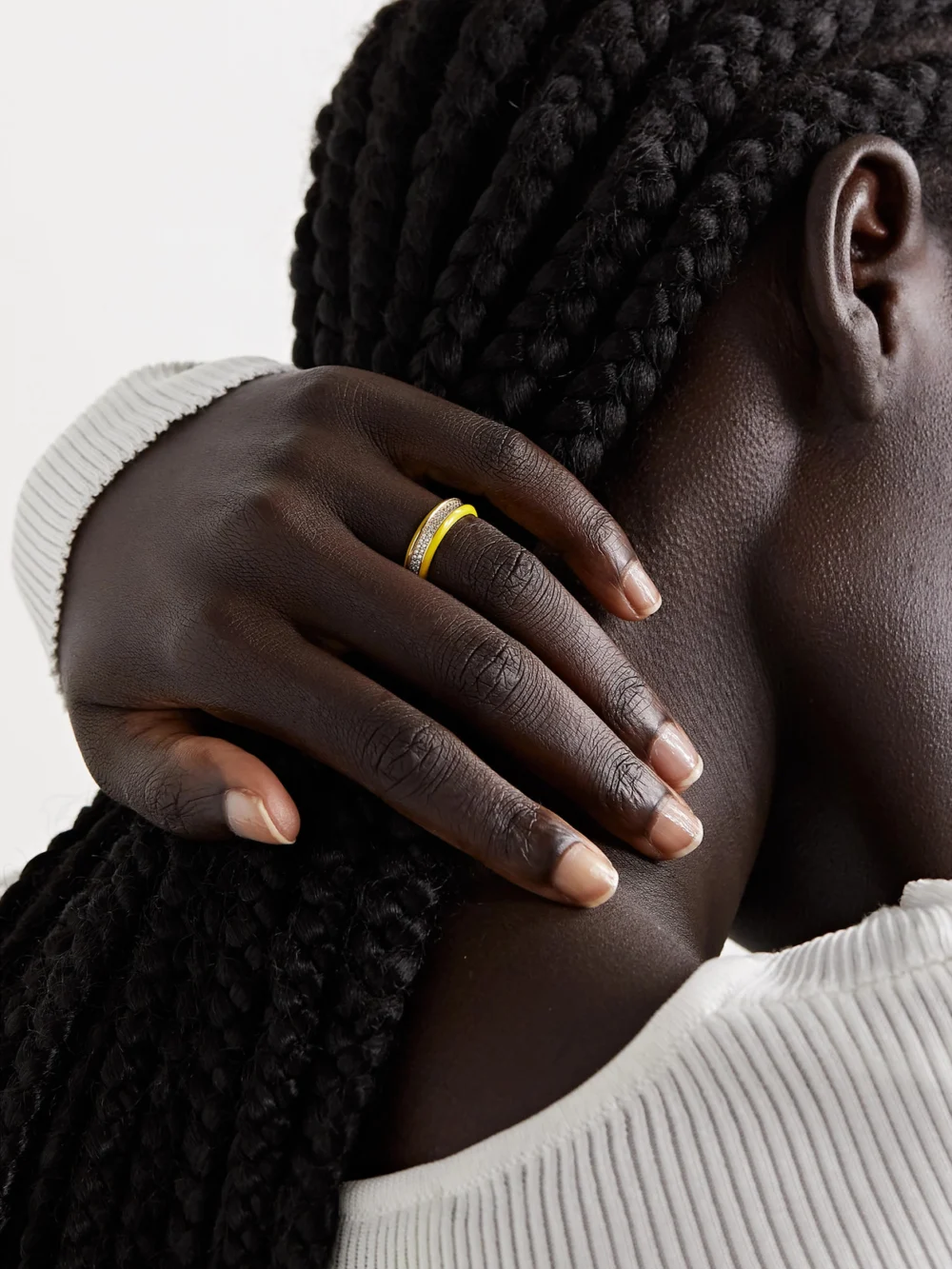 Lauren Rubinski 14-karat Gold, Enamel and Diamond Ring, styled view