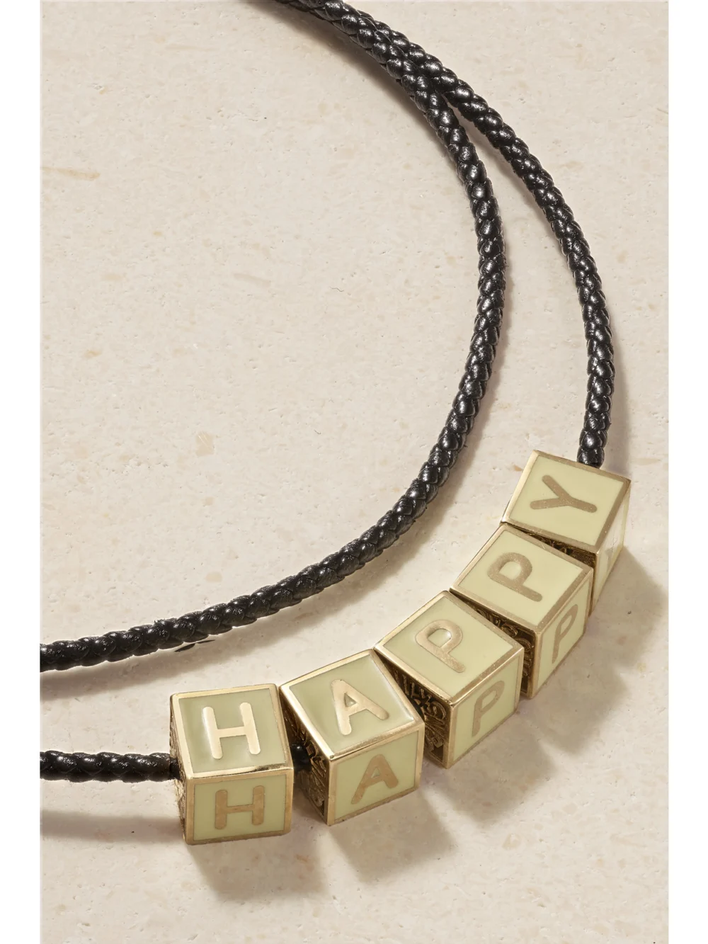 Close-up detail of the Lauren Rubinski 14-karat Gold, Enamel and Leather Necklace