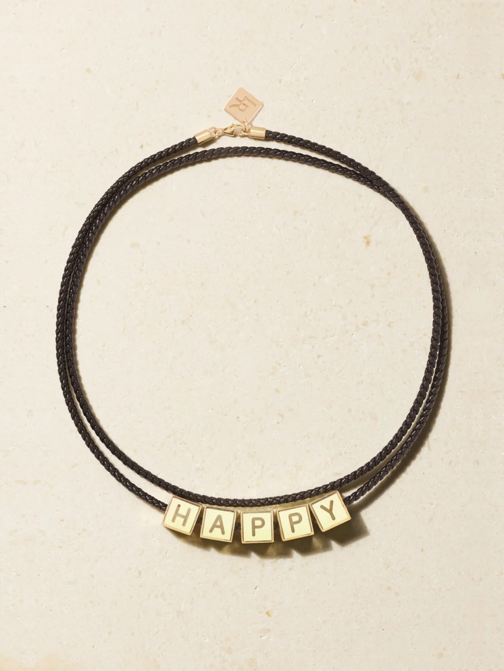 Lauren Rubinski 14-karat Gold, Enamel and Leather Necklace