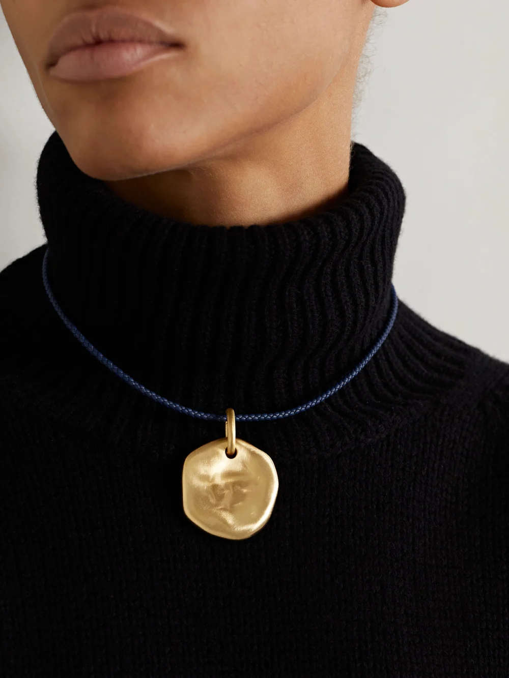 Lauren Rubinski 14-karat Gold Leather Necklace, styled view