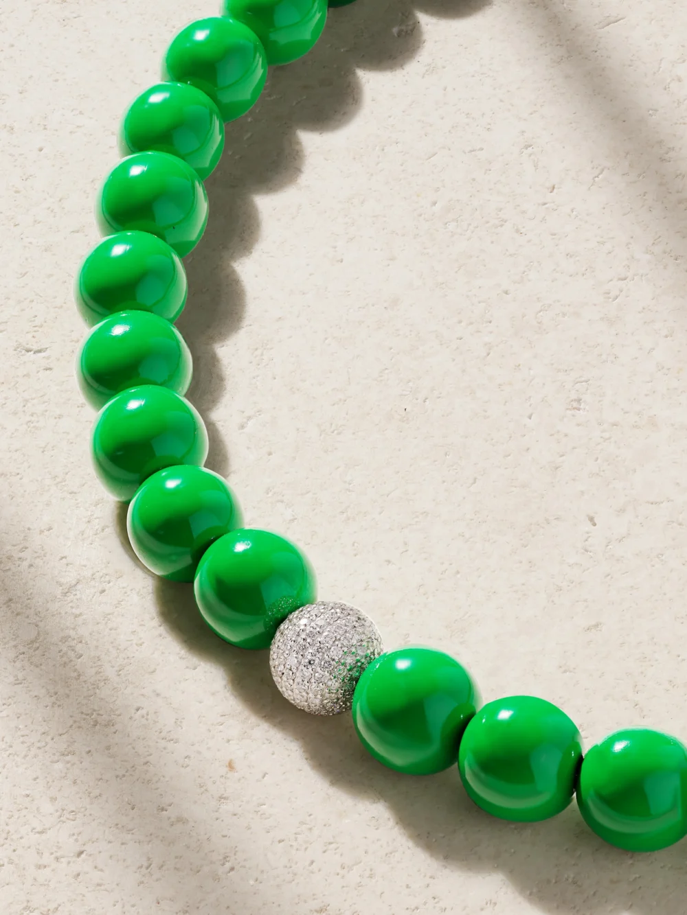 Close-up detail of the Lauren Rubinski 14-karat White Gold, Enamel and Diamond Necklace