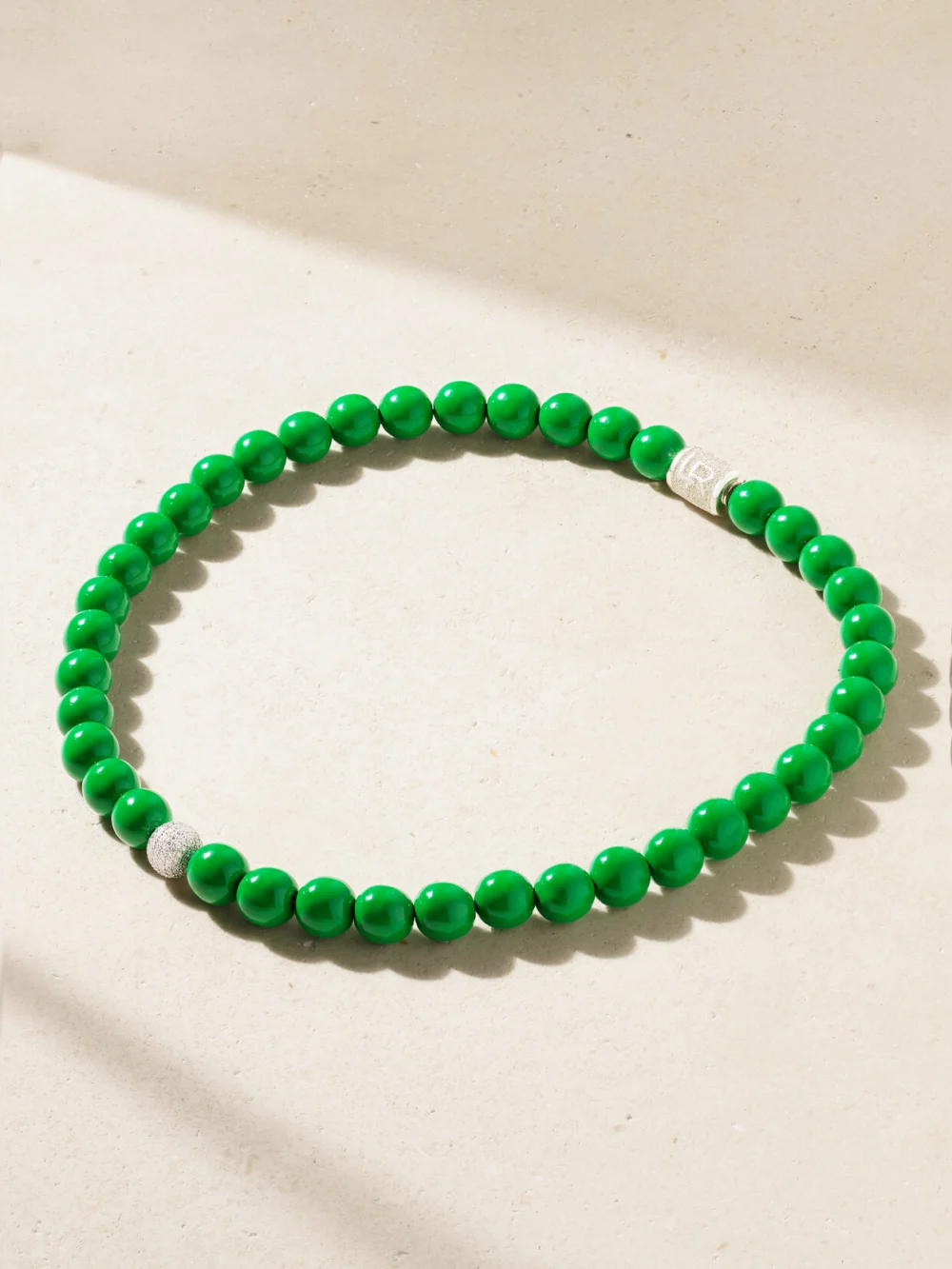 Lauren Rubinski 14-karat White Gold, Enamel and Diamond Necklace in green