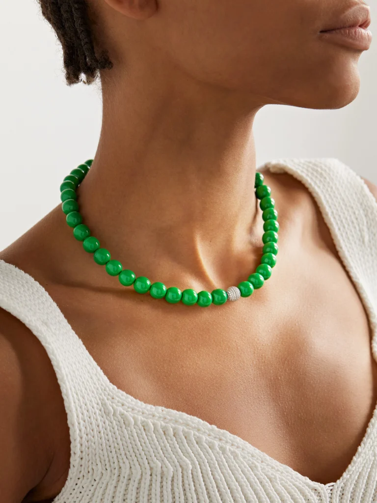 Lauren Rubinski 14-karat White Gold, Enamel and Diamond Necklace