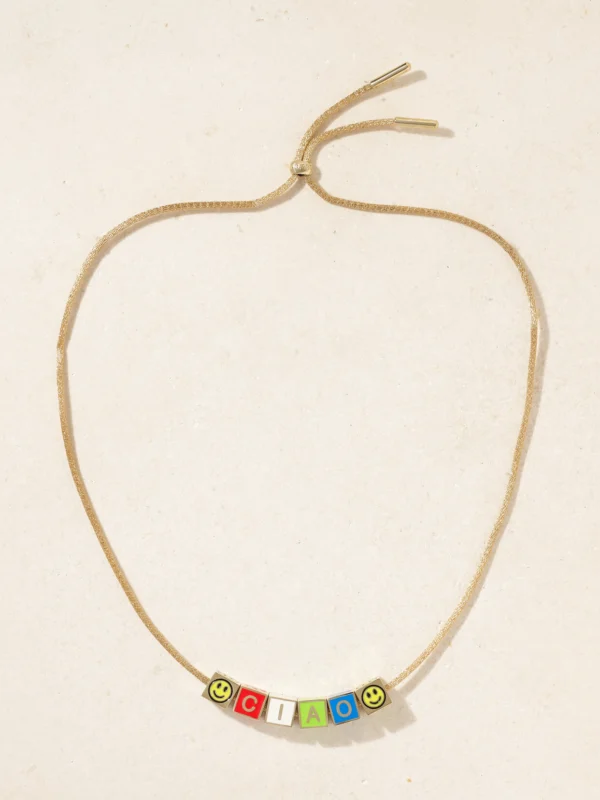 Lauren Rubinski Ciao 14-karat Gold and Enamel Necklace