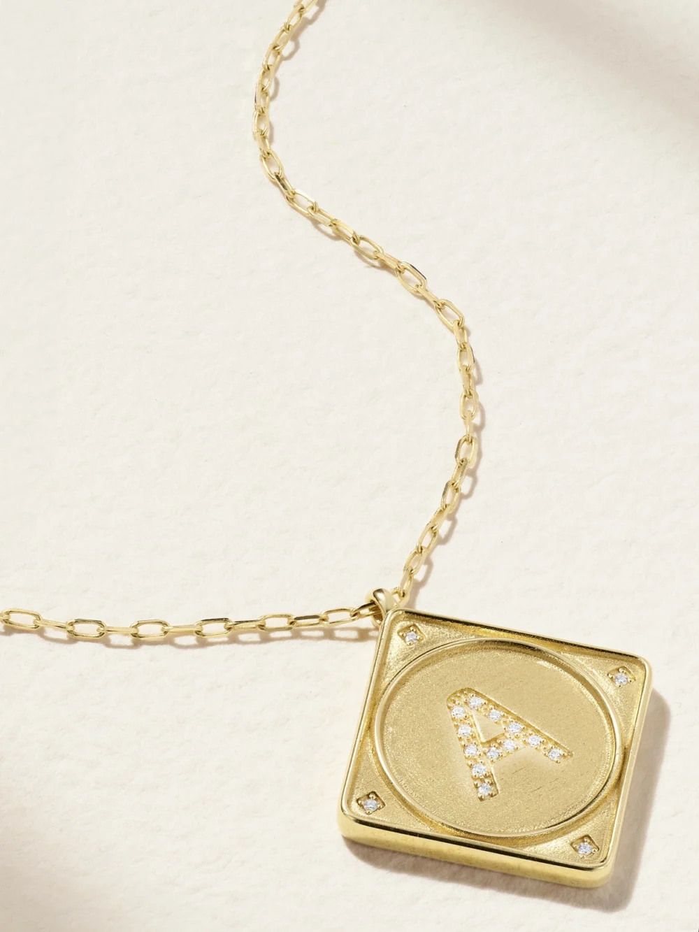 Close-up detail of the Lauren Rubinski Initial 14-karat Gold Diamond Necklace