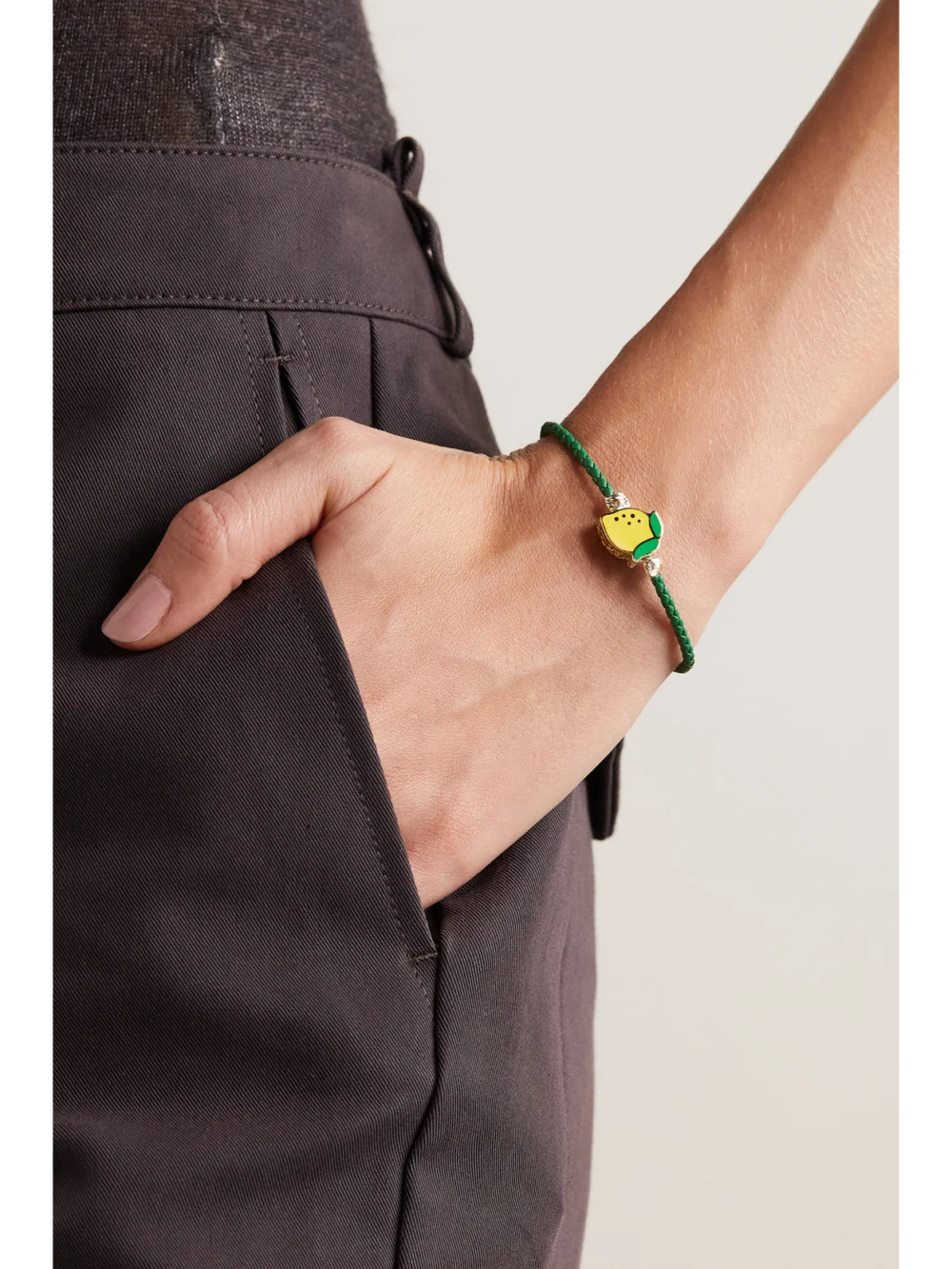 Lauren Rubinski Lemon 14-karat Gold, Enamel and Leather Bracelet, styled view