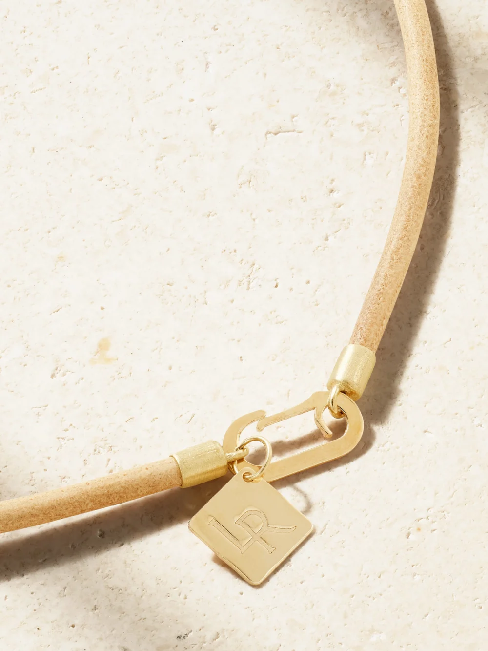 Back view of the Lauren Rubinski Rainbow 14-karat Gold, Enamel and Leather Necklace