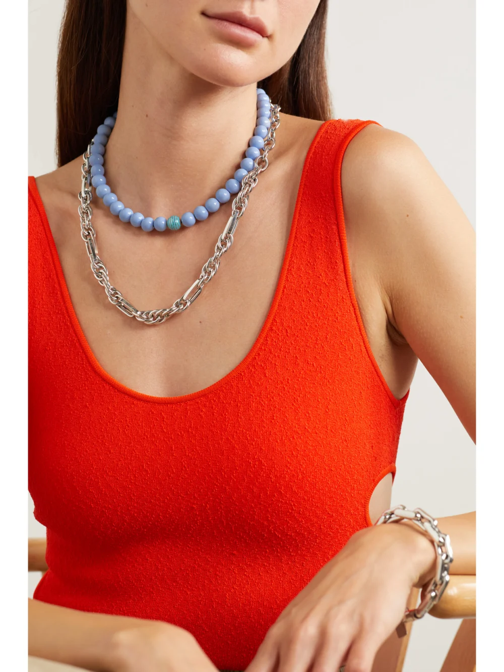 Lauren Rubinski Sterling Silver, 14-karat Gold and Enamel Necklace, styled view
