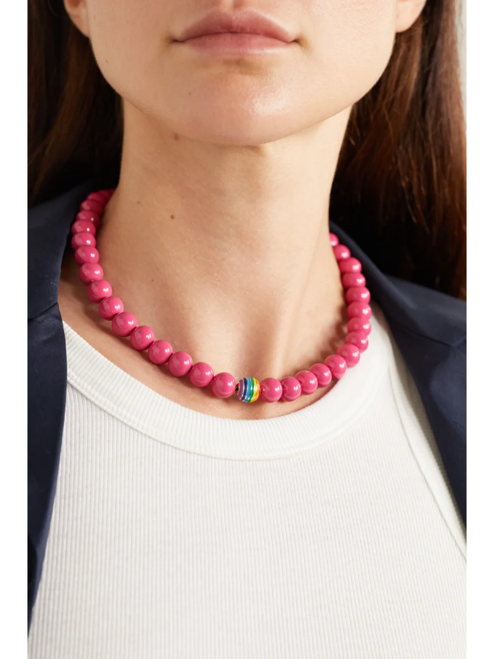 Lauren Rubinski Sterling Silver, 14-karat Gold and Enamel Necklace, styled view