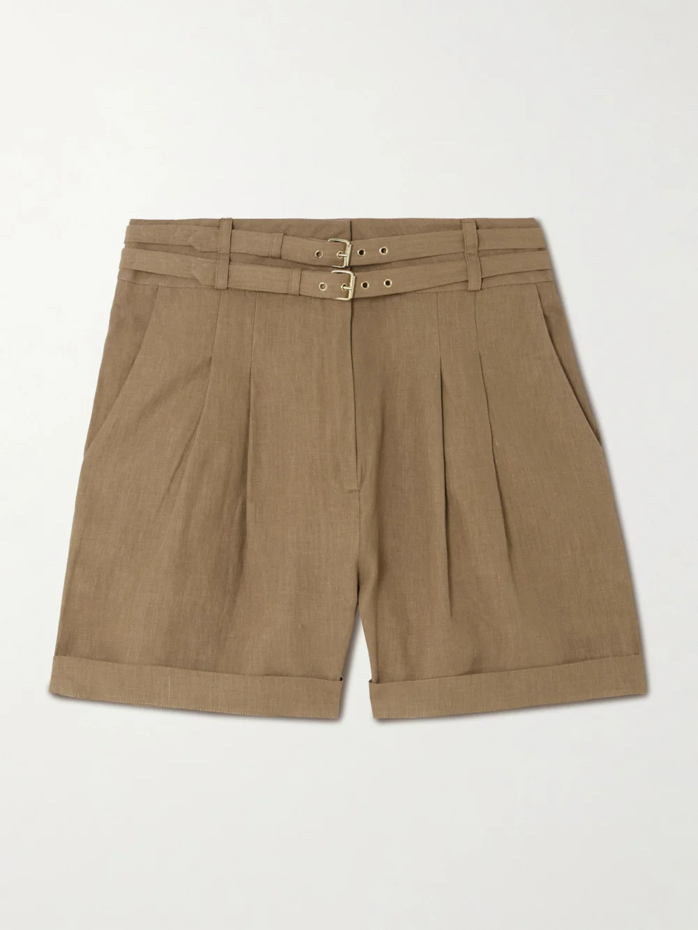 Le Kasha Aqiva Belted Pleated Linen Shorts in brown