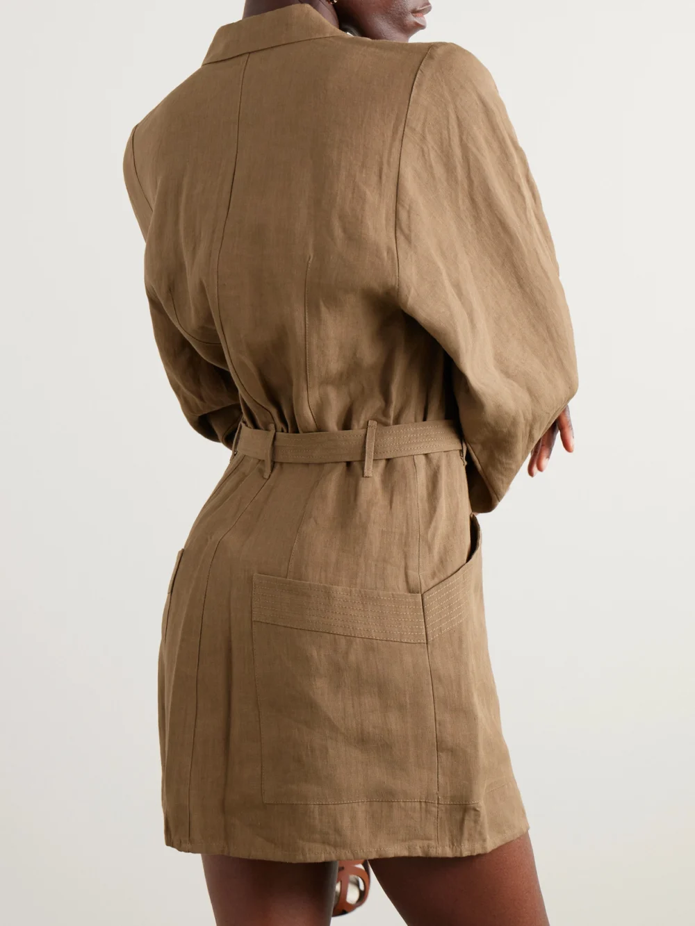 Back view of the Le Kasha Awland Belted Linen Mini Dress