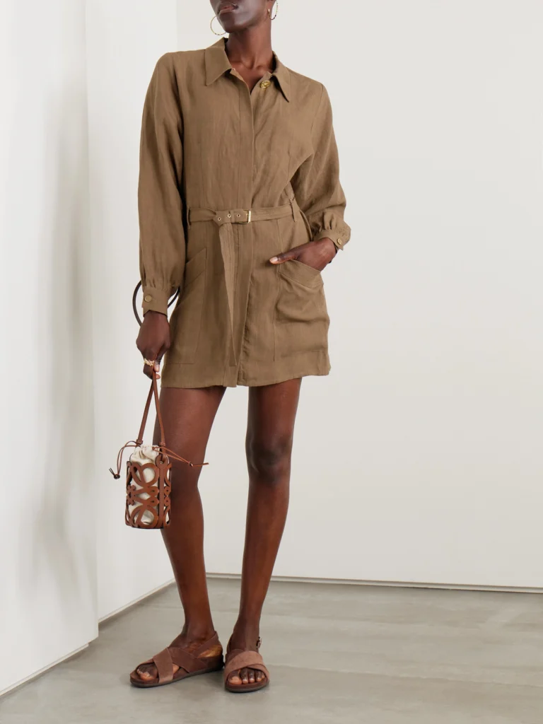 Le Kasha Awland Belted Linen Mini Dress