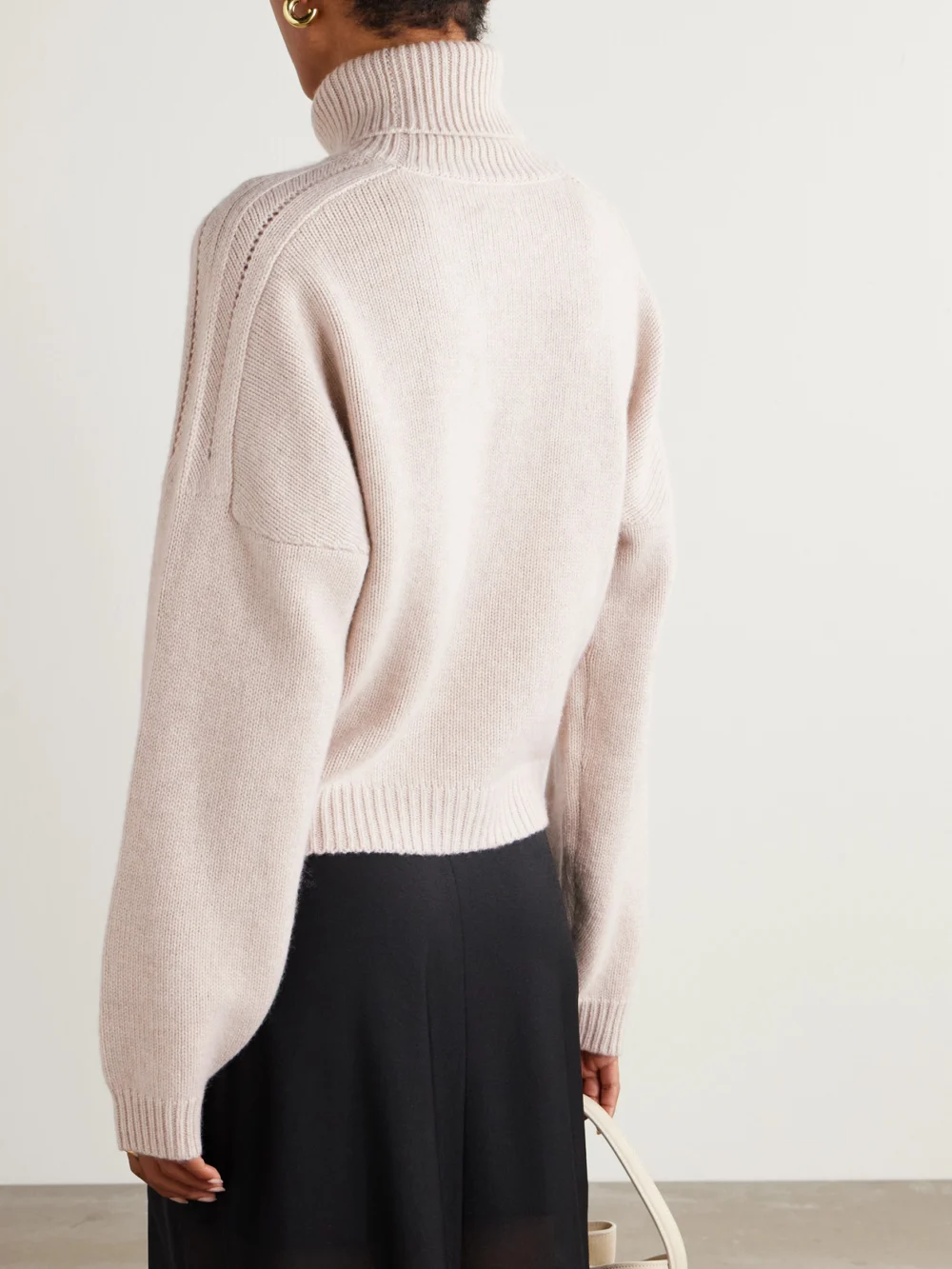 Back view of the Le Kasha Bangkok Ribbed Organic Cashmere Turtleneck Sweater