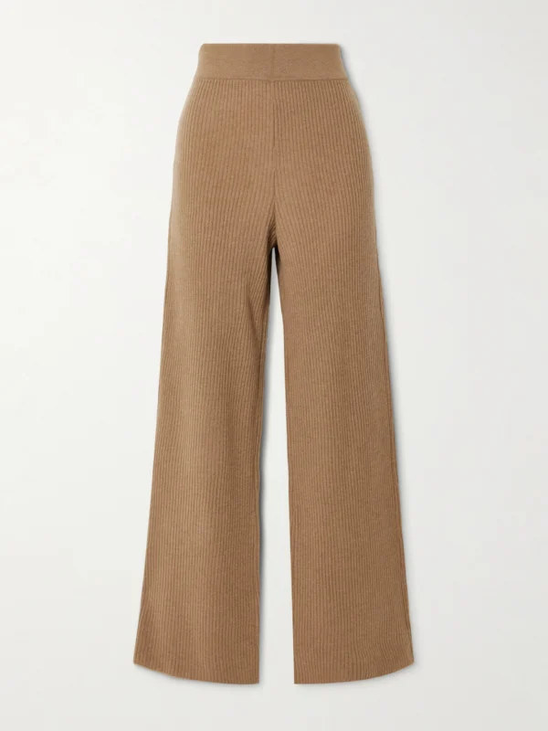 Le Kasha Banvir Ribbed Organic Cashmere Wide-leg Pants