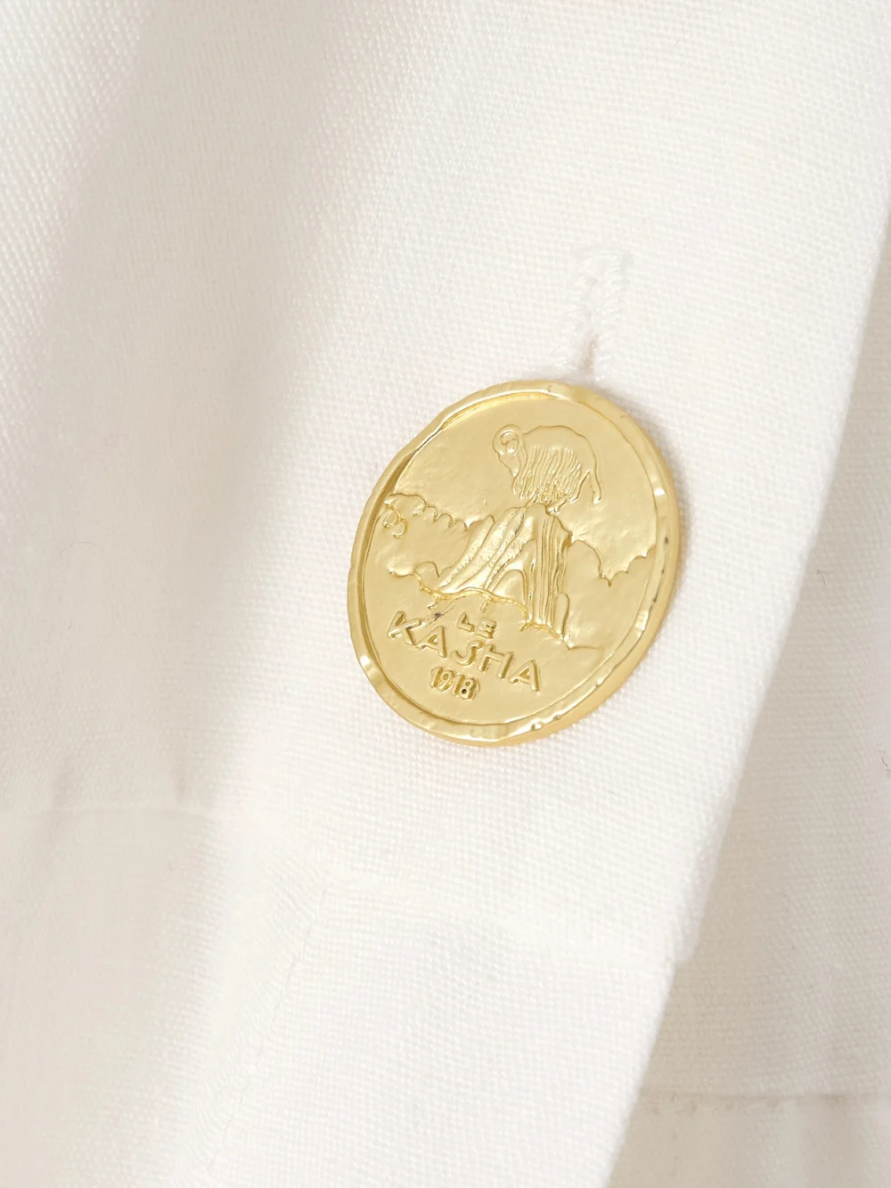 Close-up detail of the Le Kasha Haifal Linen Midi Skirt