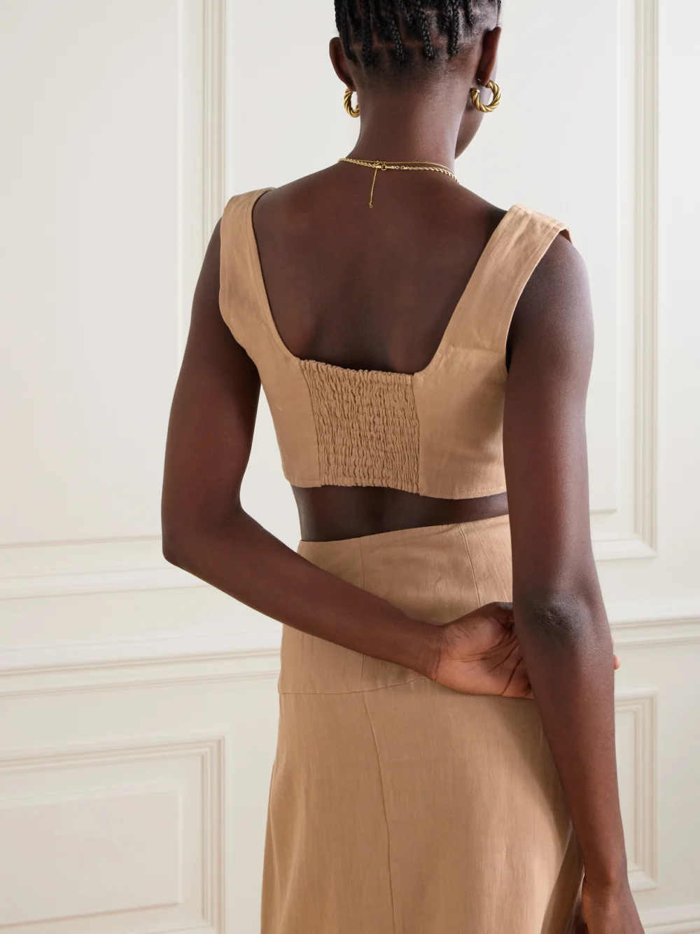 Back view of the Le Kasha Jirja Cropped Linen Top
