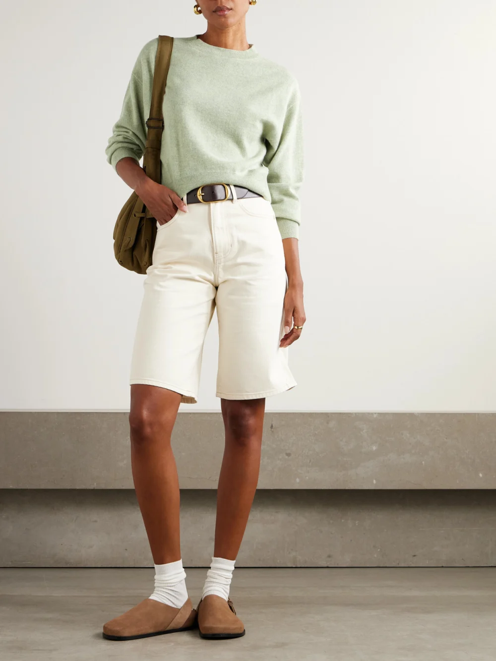 Le Kasha Menorca Mélange Organic Cashmere Sweater, worn by a model