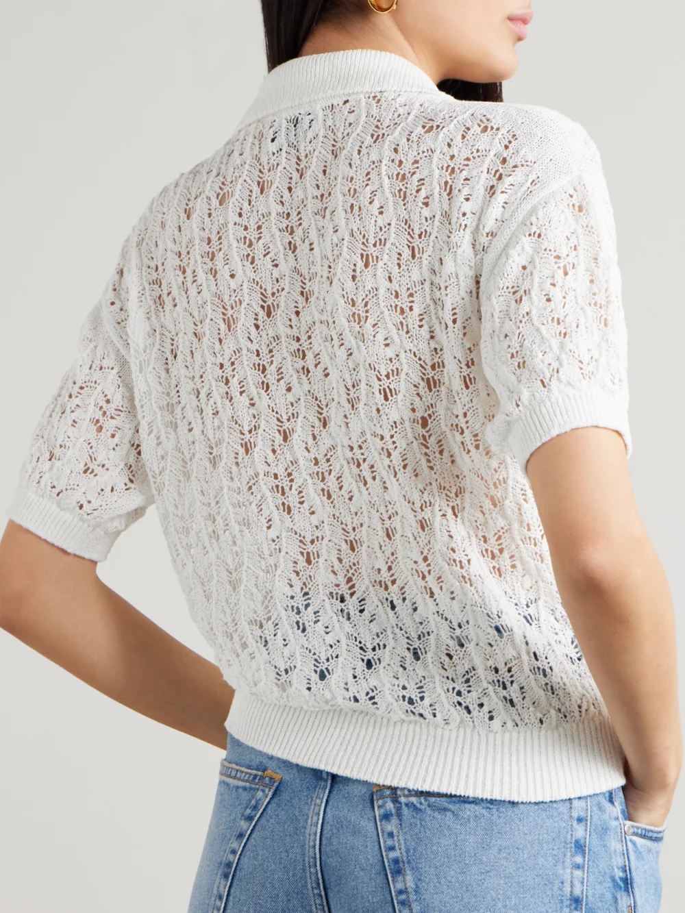 Back view of the Le Kasha Qarar Open-knit Organic Linen Polo Shirt