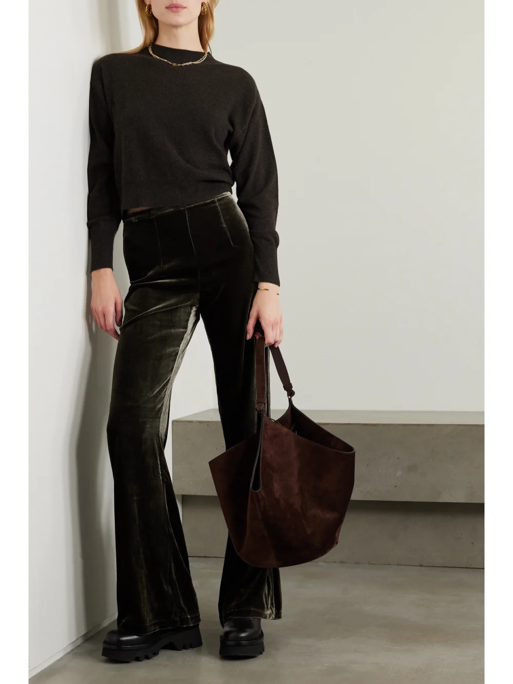 Le Kasha San Polo Velvet Wide-leg Pants, worn by a model