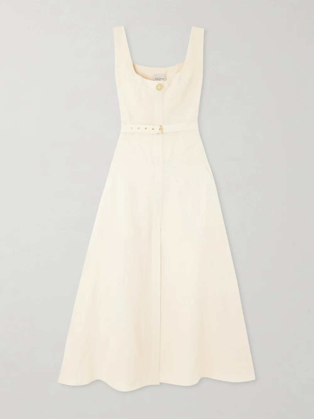 Le Kasha Subu Belted Linen Midi Dress in yellow